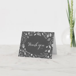 Cinza Carvão & Floral Prata Agradecimento de Casam