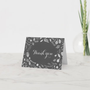 Cinza Carvão & Floral Prata Agradecimento de Casam