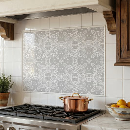 Cinza Claro E Branco Padrão Damask Ornado Elegante