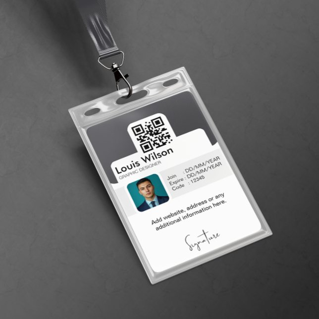 Cinza | Crachá de Identificação de Funcionário Per (Criador carregado)