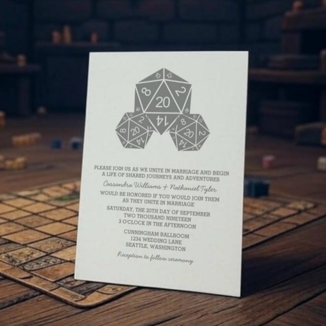Cinza D20 Dice Convite de casamento (Gray D20 Dice Wedding Invite)