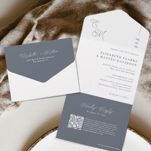 Cinza da frota Código QR de Casamento Monograma