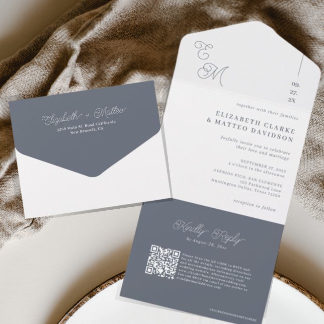 Cinza da frota | Código QR de Casamento Monograma  (Criador carregado)
