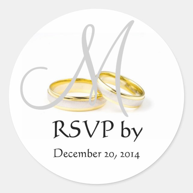 Cinza de adesivos RSVP Ring Monograma de Casamento (Frente)