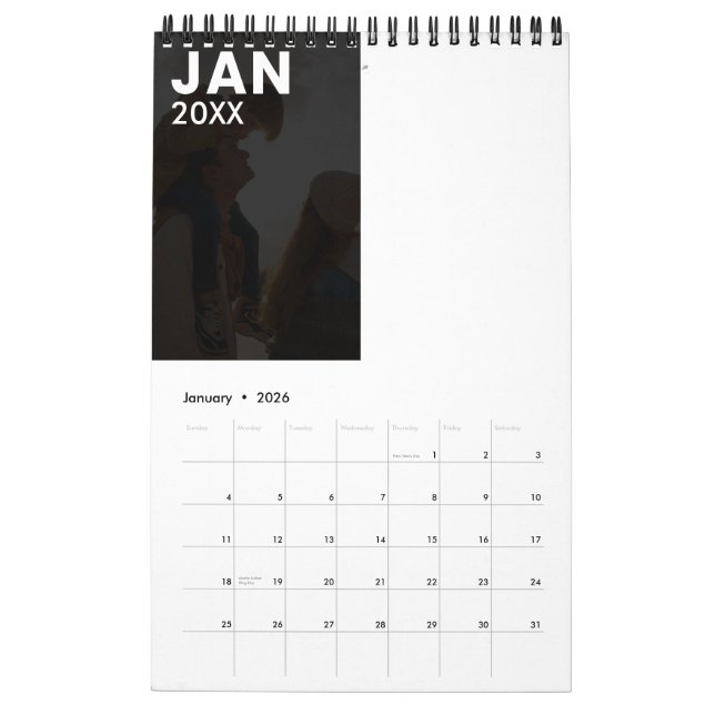 Cinza de Calendário de Fotos da Família Personaliz (Jan 2026)