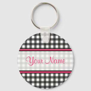 Cinza de carvão vegetal Gingham Chaveiro