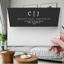 Cinza de Casamento Monograma Elegante e Branco