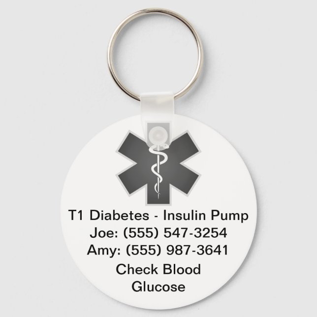 Cinza de Chaveiro de Alerta Médico Personalizado (Frente)