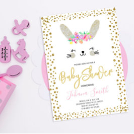 Cinza de coelho Dourado Confetti Convite para Chá