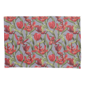 Cinza de fundo com tulipas vermelhas