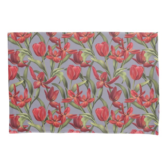 Cinza de fundo com tulipas vermelhas (Frente)