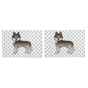 Cinza De Lobo Escuro Cão E Pata De Cartoon Siberia