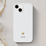 Cinza de luz monograma Dourado de cor sólida<br><div class="desc">Capa de telefone personalizada com cor sólida moderna e design de monograma com coração de ouro.</div>
