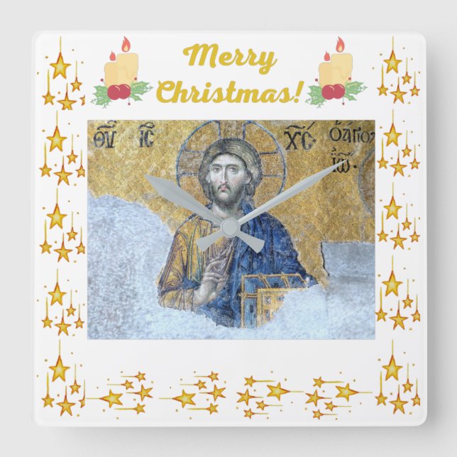 cinza de Natal "Feliz" Relógio de Parede Acrílico (Frente)