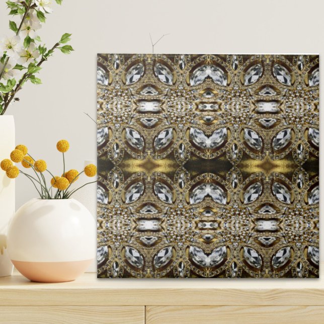 cinza de ouro prateado e modelo de deco de arte ne (gray silver gold and black art deco pattern ceramic tile)