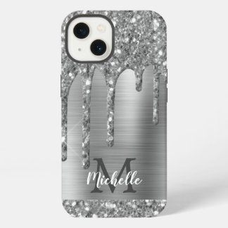 Cinza De Prata Chic Glitter Gota Monograma Metal R