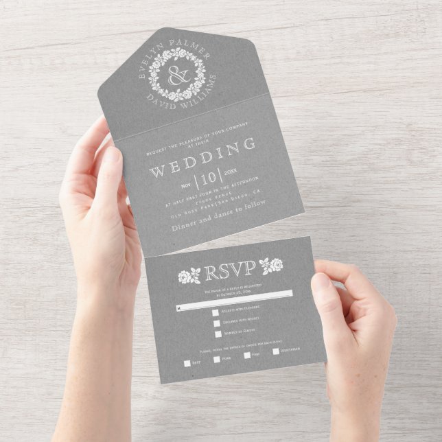 Cinza de rosas brancas Vintage - casamento (Aba destacável)