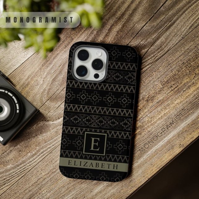 Cinza Dourada Aztec de Prata Branca Personalizável (Customizable Black White Silver Gold Grey Aztec iPhone Case)