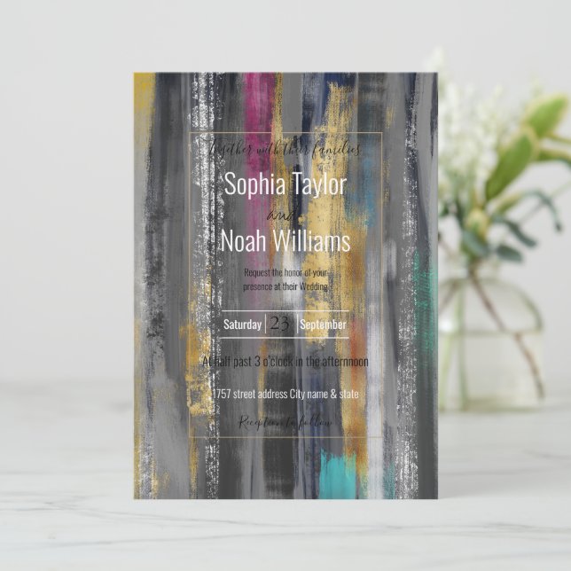 Cinza Dourada pintura de Brushstrokes Abstrato (Em pé/Frente)