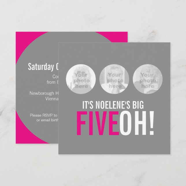 Cinza e 50º convite para o aniversário de fotos FI (Frente/Verso)