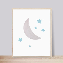 Cinza e Azul | Lua e Estrelas Poster