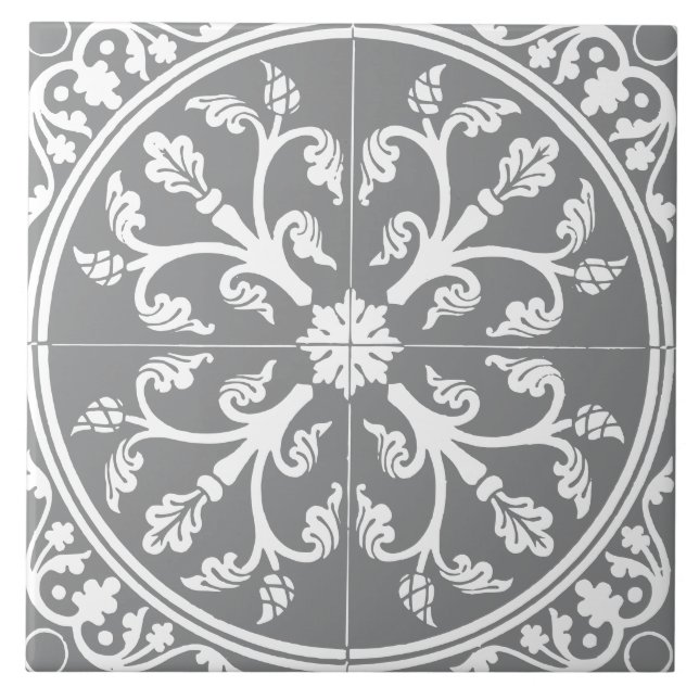 Cinza e Branco Círculo Abstrato Botânico Vintage (Frente)