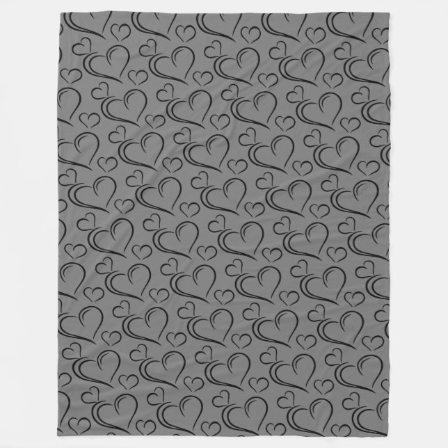 Cinza e cobertor de sherpa grande de coração negro (Frente)