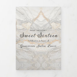 Cinza e Convite de festas Dourado Marble Sweet 16