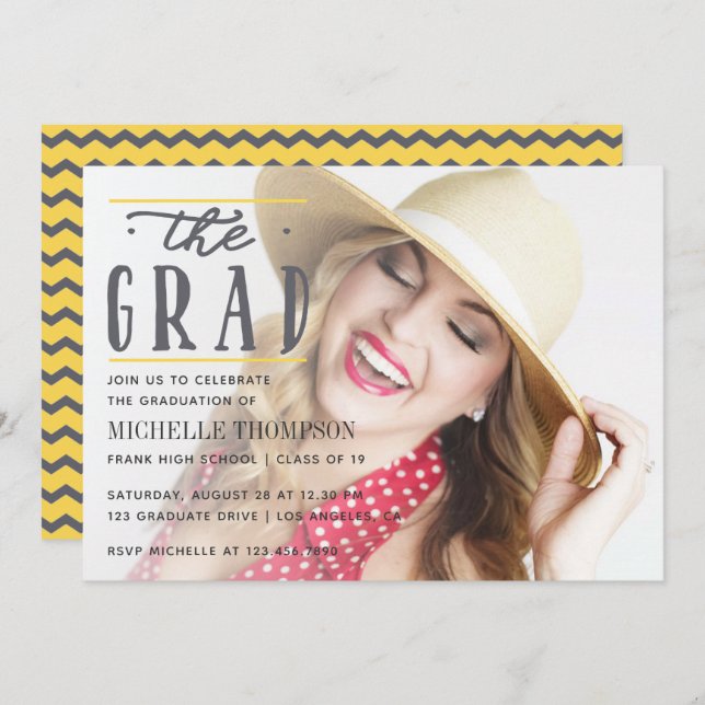 Cinza e Convite de festas Formando amarelo da medu (Frente/Verso)