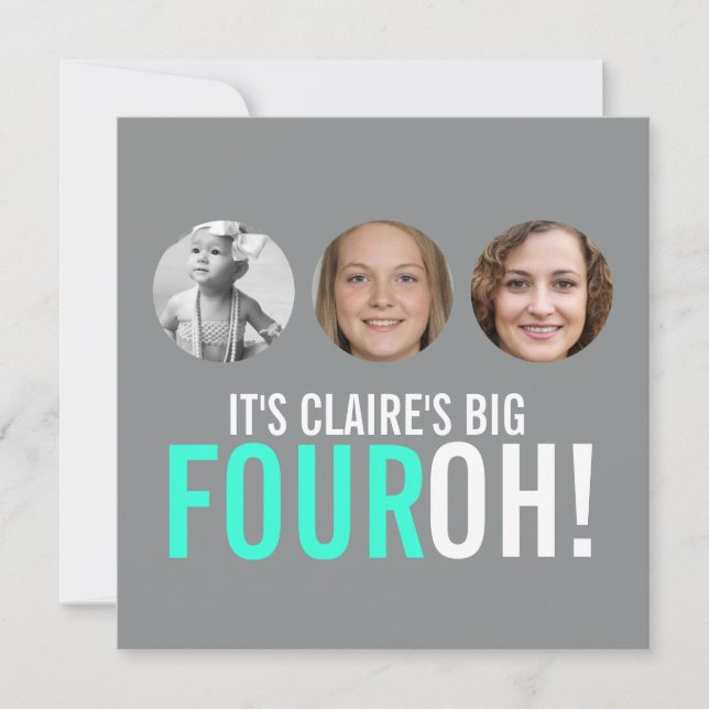 Cinza e convite para o aniversário de 40 fotos FOU (Frente)