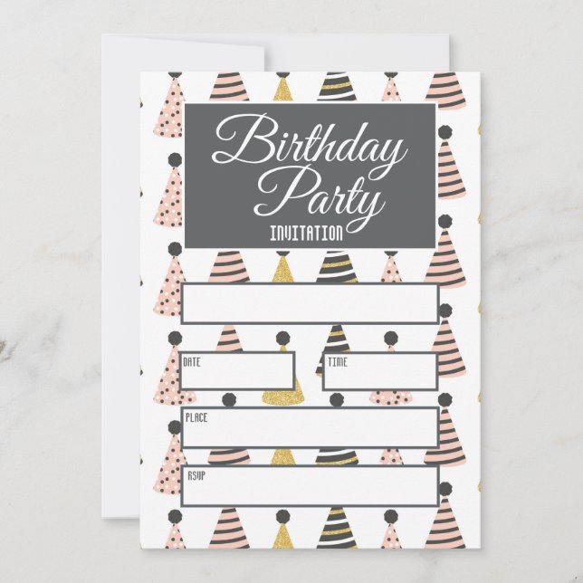 Cinza e Convite para o Aniversário Rosa (Frente)