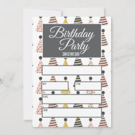 Cinza e Convite para o Aniversário Rosa