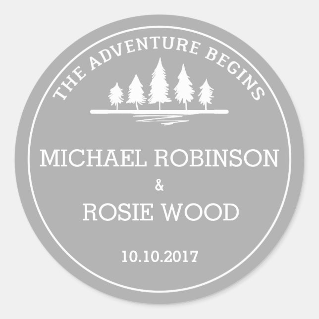 Cinza e etiqueta de casamento de aventura branca (Frente)