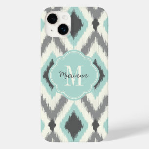 Cinza e Mint Tribal Ikat Chevron Monograma