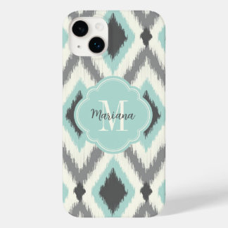 Cinza e Mint Tribal Ikat Chevron Monograma