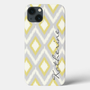 Cinza e Monograma de Chevron Tribal Amarelo