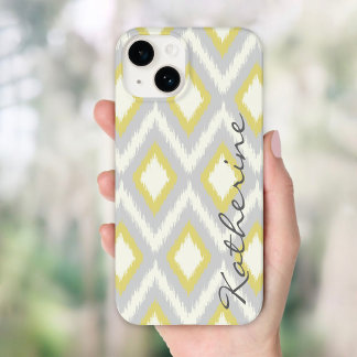 Cinza e Monograma de Chevron Tribal Amarelo