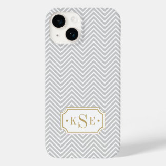 Cinza e Monograma Elegante Dourado de Chevron