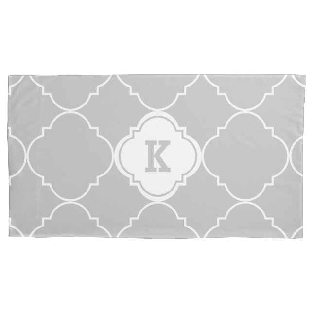 Cinza e Padrão Branco de Quatrefoil Monograma Rei (Frente)