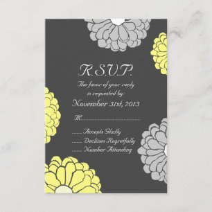 Cinza e RSVP de Casamento de Flor da Zinnia Amarel