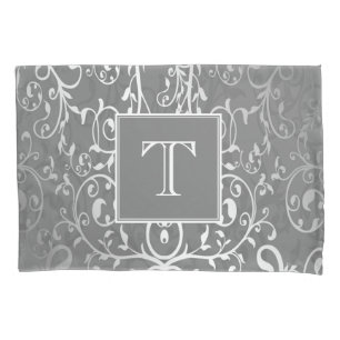 Cinza Elegante Monograma Flourish Pillowcase