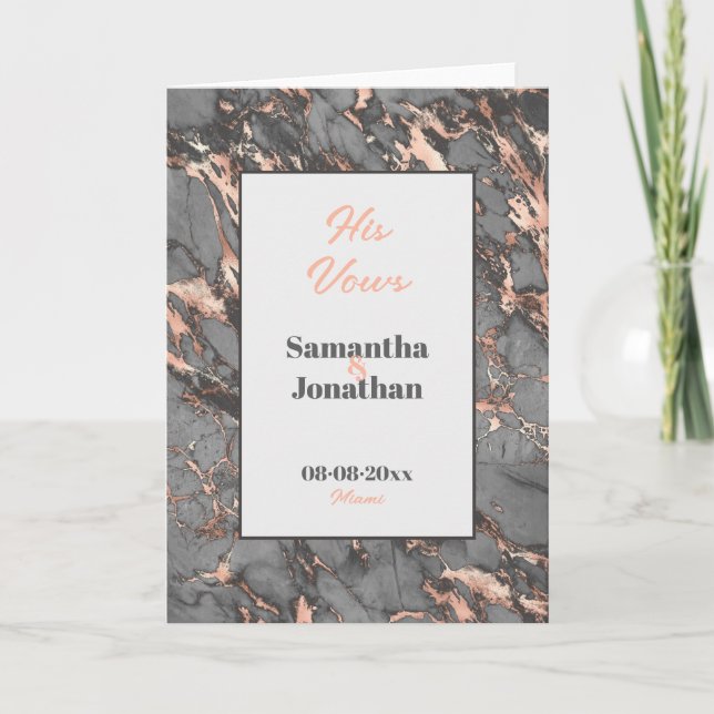 Cinza Elegante Pink Marble Casando Seu Cartão De V (Frente)