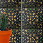 Cinza Escura Amarelo Amarelo-marroquino Geométrico<br><div class="desc">Design decorativo único com um padrão de mosaico sem soldadura em cinzas de sombra,  verde e amarelo.</div>