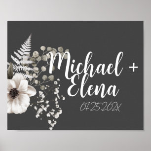 Cinza Escura e Muro Floral Branco Impressão