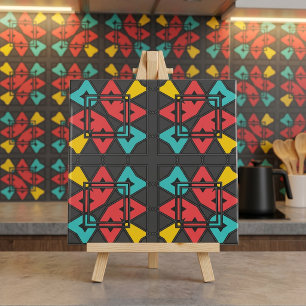 Cinza Escuro Turquesa Vermelho Abstrato Geométrico