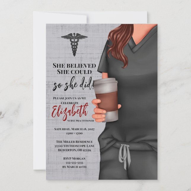 Cinza Esfrega Enfermando Convite para Graduação Es (Frente)