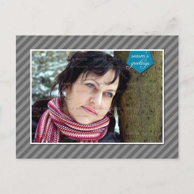 Cinza Faixa Stripes Cartões de Natal em Stripes Fo (Frente)