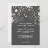 Cinza Floral/Branco - Convite De Casamento