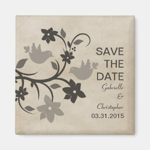 Cinza Floral Lovebird Imã salve a data