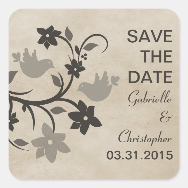 Cinza Floral Lovebird Salve os Adesivos de Data (Frente)